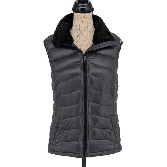 CALVIN KLEIN 90% Down Filled Outer Vest Large Black Full Zip Great - Picture 1 of 8